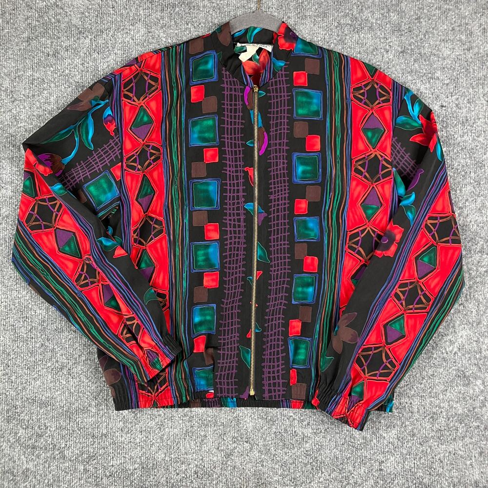 Kensington Square Jacket Womens Small USA Vintage Zip Multicolor Floral Abstract